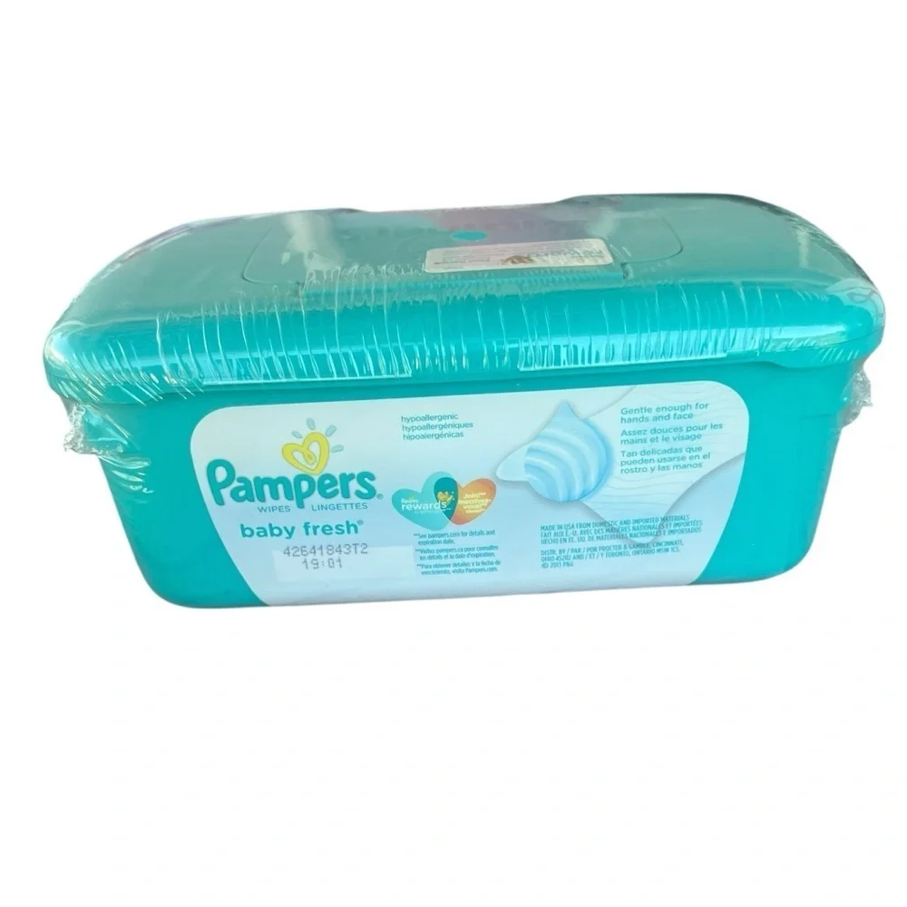 Pampers Baby Fresh NOS Sealed Hard Case Baby Wipes Flip Lid 72 Count 2013 HTF